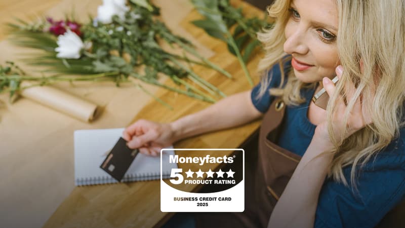 Florist On Phone Holding Capital On Tap Business Credit Card With 5 Star Moneyfacts Logo 2025