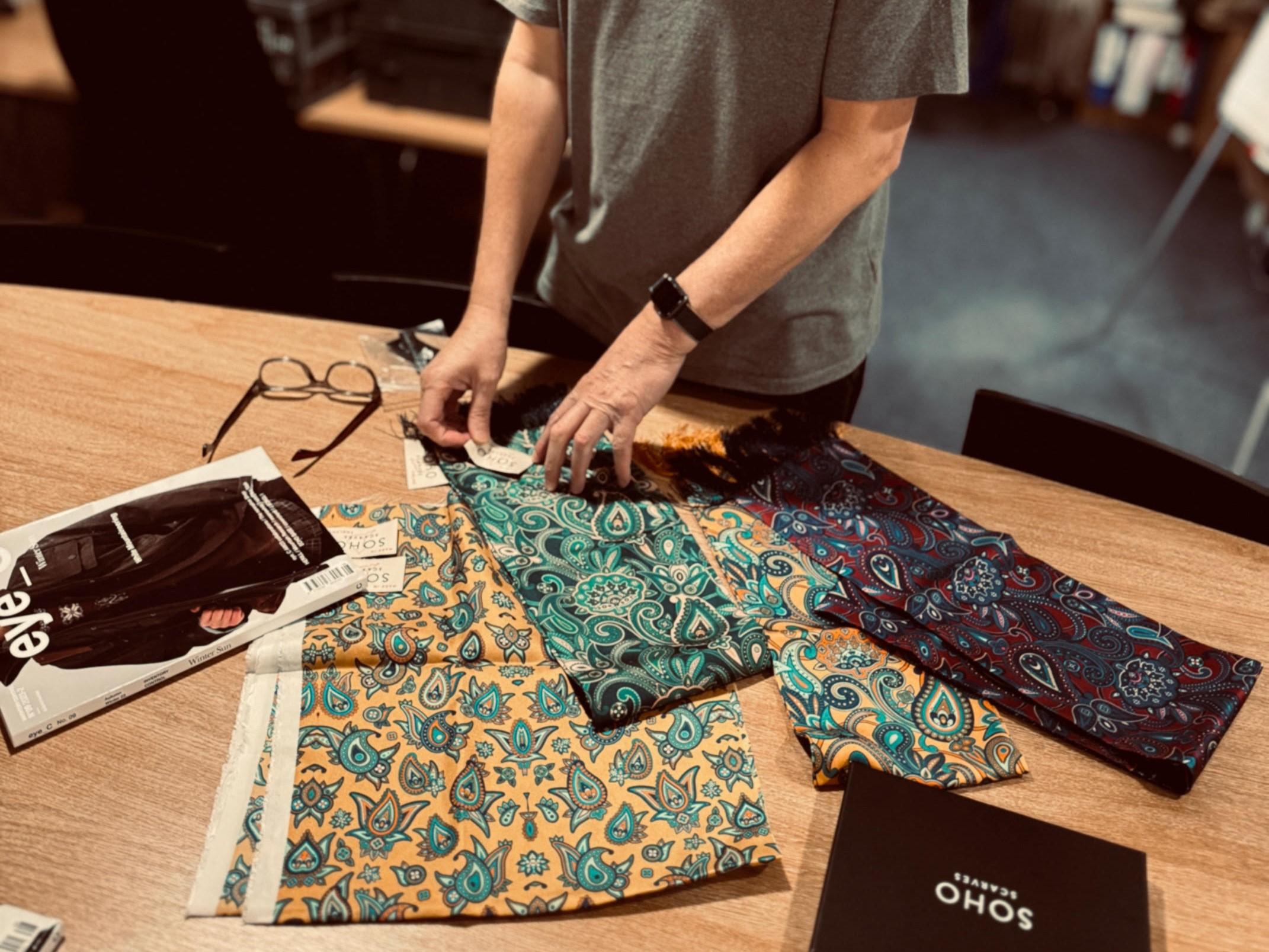 Soho Scarves Samples On Table