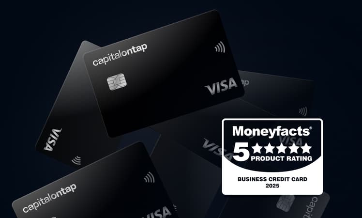 Falling Capital On Tap Business Credit Cards On Black Background With 5 Star Moneyfacts Logo Mobile Dark 2025