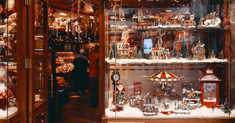 A Small Shop Front Fully Decorated For Christmas