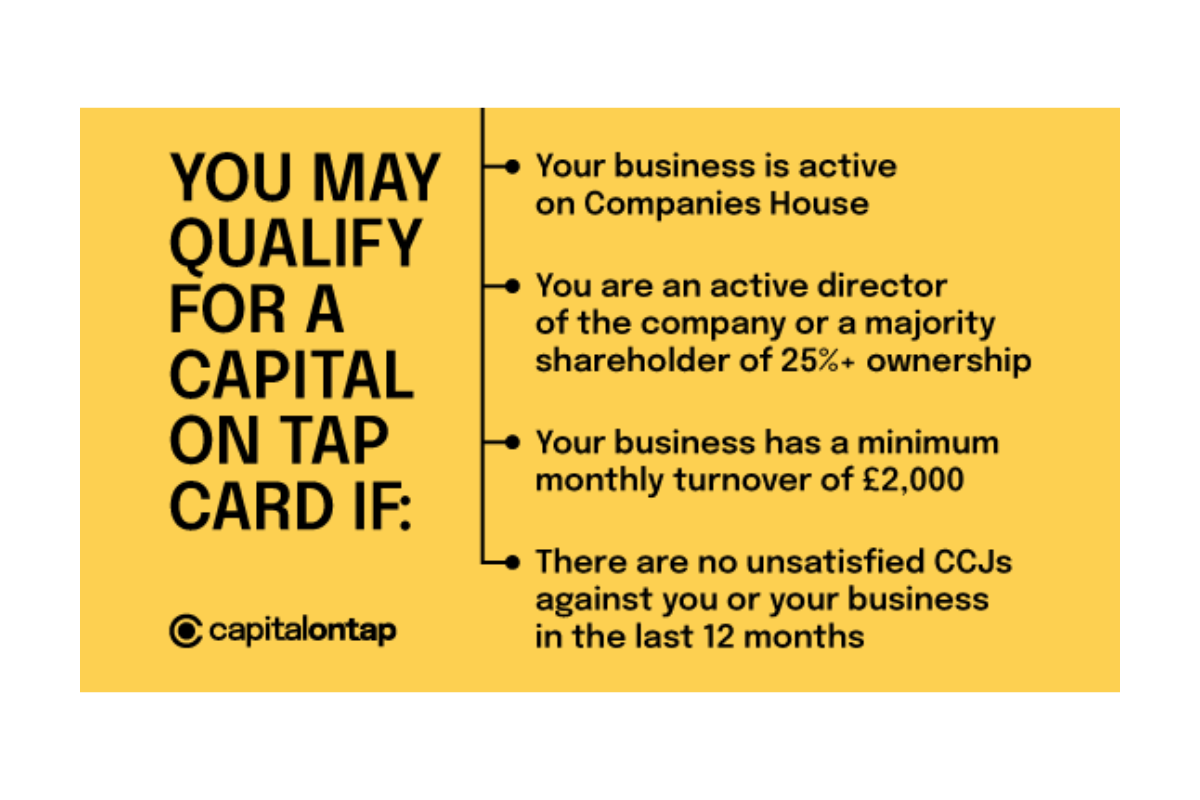 Infographic showing the eligibility criteria for a capital on tap credit card