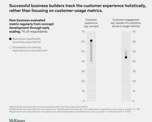 A temperature graph. The title of the graph is 'successful businesses builders track the customer experience holistically. rather than focusing on customer usage metrics'.