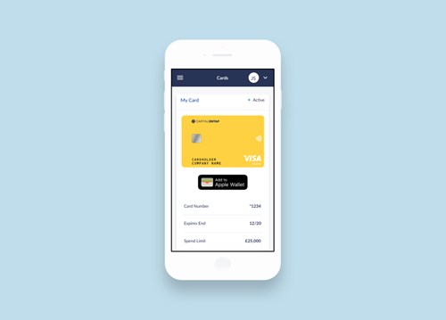 An iPhone showing a virtual Capital on Tap card in the app