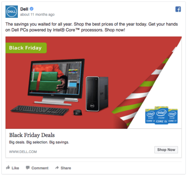 A screenshot of Dell's Facebook post sharing their Black Friday Deals