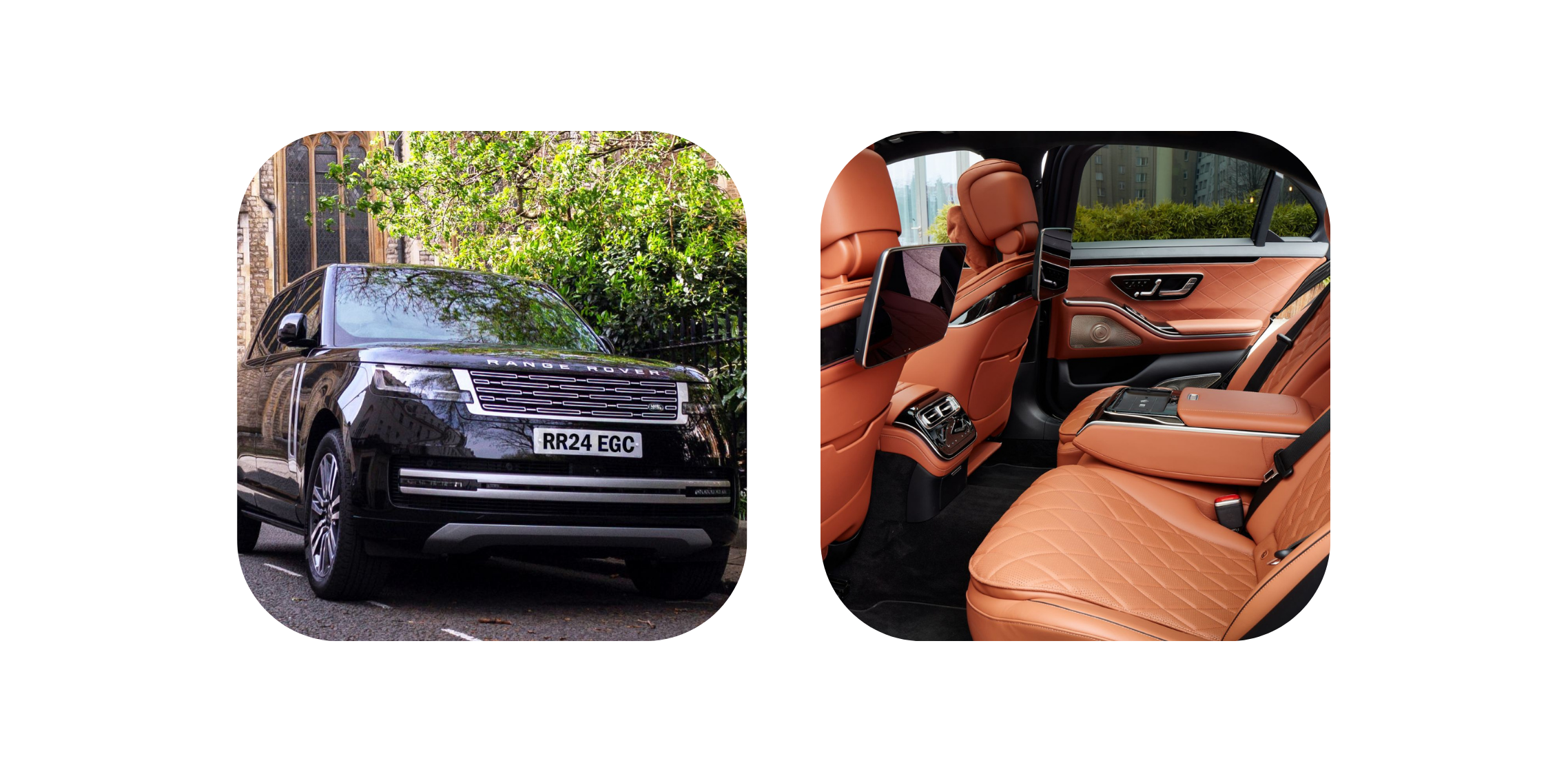A photo of one of EG Chauffeurs' cars, and details of the leather interior.
